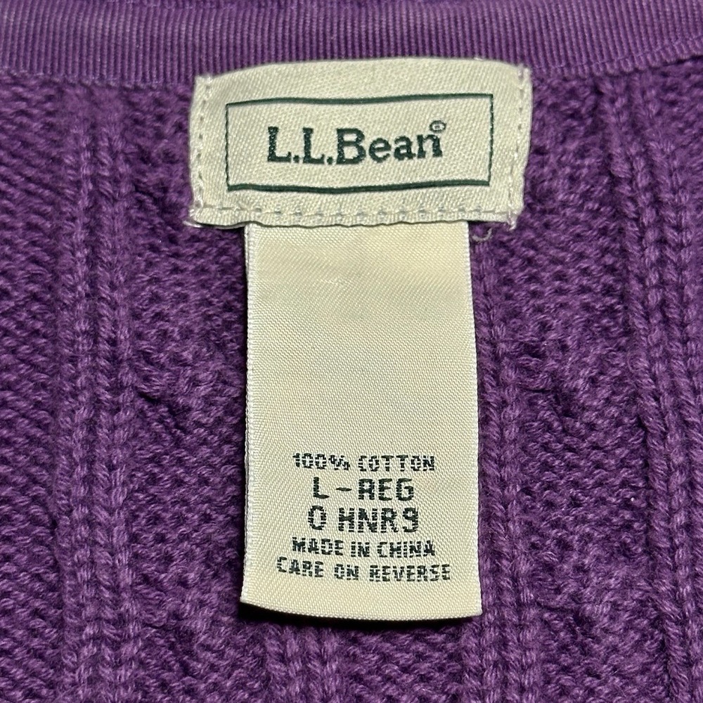 LL Bean Cable Knit Cardigan Sweater Womens Large Purple Cotton‎ Cottagecore - Picture 2 of 9